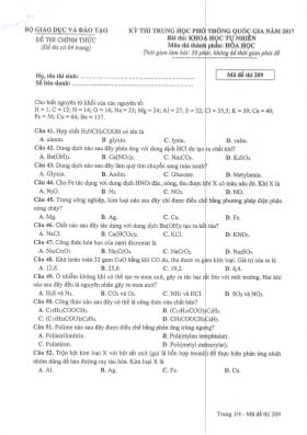Đề thi Trung học phổ thông Quốc gia môn Hóa học năm 2017 - Mã đề 209